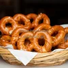 A basket of freshly baked pretzels