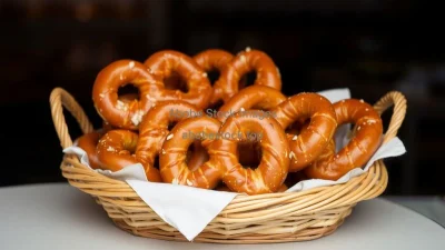 A basket of freshly baked pretzels