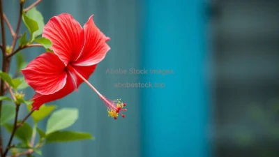 A blooming hibiscus flower in vivid red