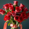 A bouquet of red roses tied with silk ribbon