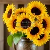 A bouquet of sunflowers in a rustic vase