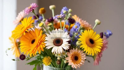 A bouquet of wildflowers in a clear glass vase