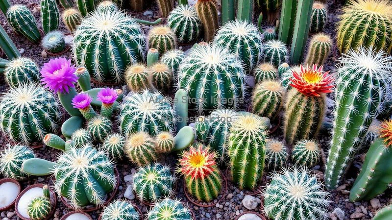 A cactus garden with multiple species