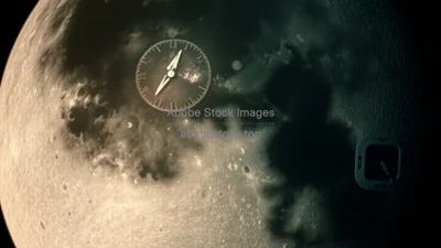 A climate clock projected onto the moon visible from Earth photoreal composite