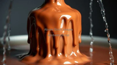 A close-up of melting chocolate cascading down a fountain