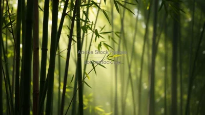 A cluster of bamboo stalks in soft light