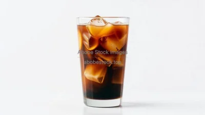 A cold brew coffee with ice swirling inside