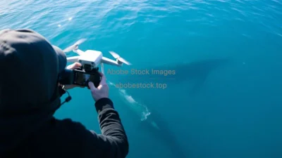 A drone photographing whales for conservation research