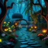 A fantasy enchanted garden with glowing flowers
