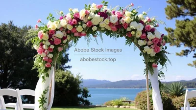 A floral arch for an outdoor wedding