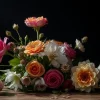 A floral still life with dramatic lighting