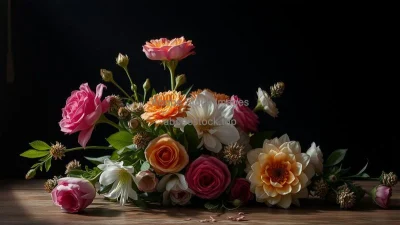 A floral still life with dramatic lighting