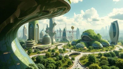 A futuristic eco-city powered by renewable energy