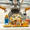 A futuristic recycling system with robotic arms