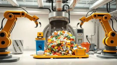 A futuristic recycling system with robotic arms