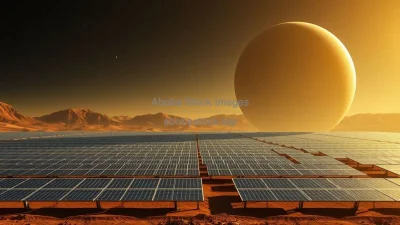 A futuristic solar farm in outer space