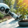 A futuristic tree-planting robot at work