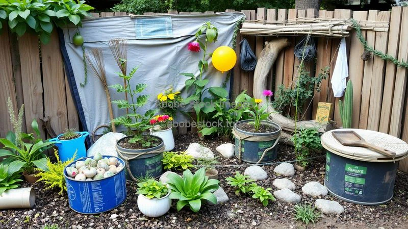 A garden made entirely of recycled materials
