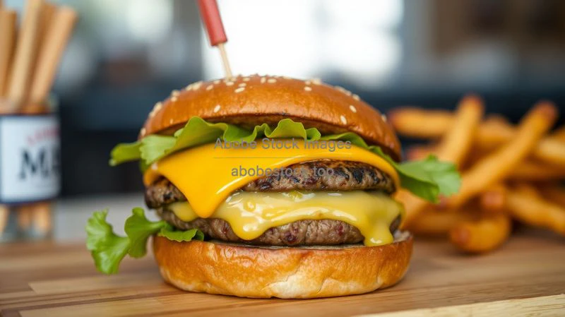 A gourmet cheeseburger with melted cheddar