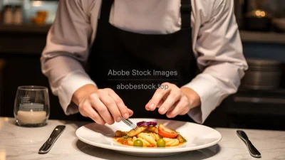 A gourmet chef plating an elegant fine-dining dish