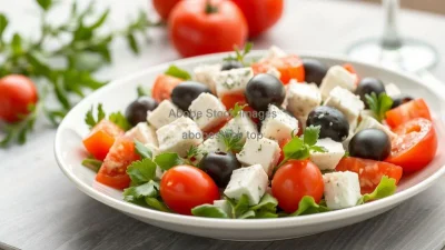 A Greek salad with olives