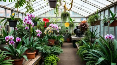 A greenhouse filled with orchids and ferns