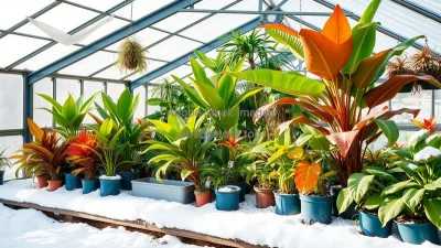 A greenhouse growing tropical plants in winter