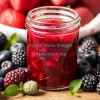 A jar of homemade jam with berries around it