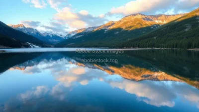 A lake reflecting mountains like a mirror