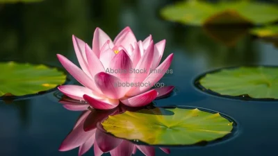 A lotus flower floating on calm water