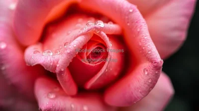 A macro shot of a rose covered in raindrops