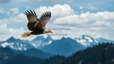 A majestic eagle flying over pristine mountains