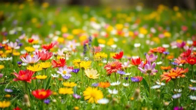 A meadow filled with colorful spring flowers