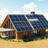 A modern home completely powered by solar panels and wind microturbines eco architecture