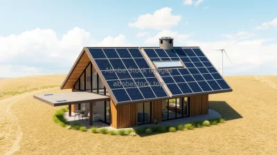 A modern home completely powered by solar panels and wind microturbines eco architecture