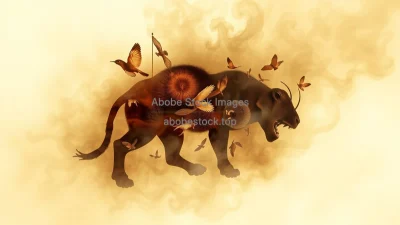 A multi layer collage of endangered species fading into smoke visual metaphor