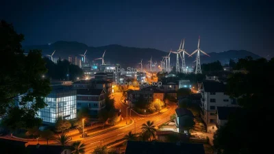 A night scene of an eco-city powered by renewable energy
