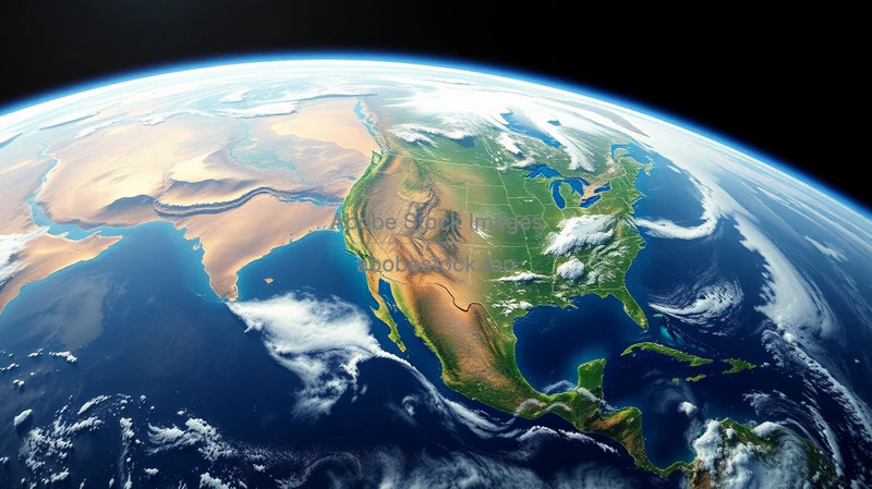 A panoramic vision of Earth half lush green half scorched desert seen from space ultra detailed