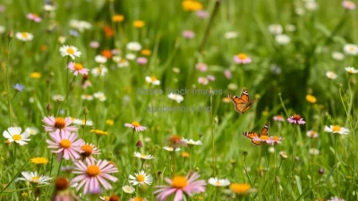A peaceful meadow filled with wildflowers and butterflies