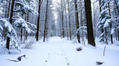 A peaceful snowy forest with wildlife tracks