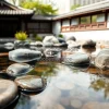 A peaceful Zen garden with stones and water