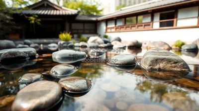 A peaceful Zen garden with stones and water