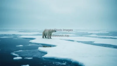 A polar bear standing on melting ice sheets