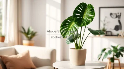 A potted monstera plant in a modern interior