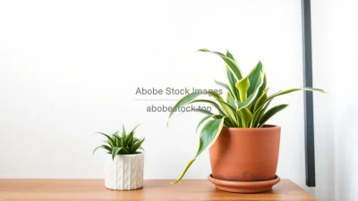 A potted snake plant in a minimalist space
