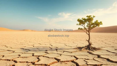 A single tree growing on a cracked desert floor