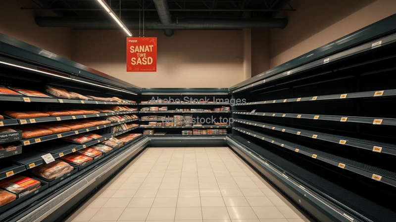 A supermarket aisle where all meat shelves are empty replaced by plant based options