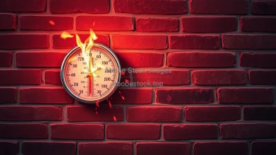A thermometer breaking from extreme heat on a brick wall intense color grading