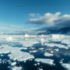 A time lapse style composite of Arctic ice shrinking over years scientific visualization