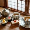 A traditional Japanese tea ceremony with sweets
